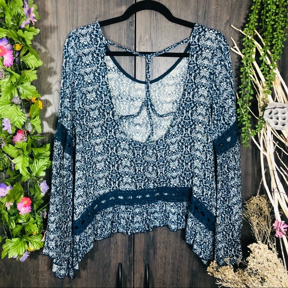 _🌼3/$30🌼Vintage Havana Printed Long Sleeve Open Back Top Medium - Picture 10 of 16
